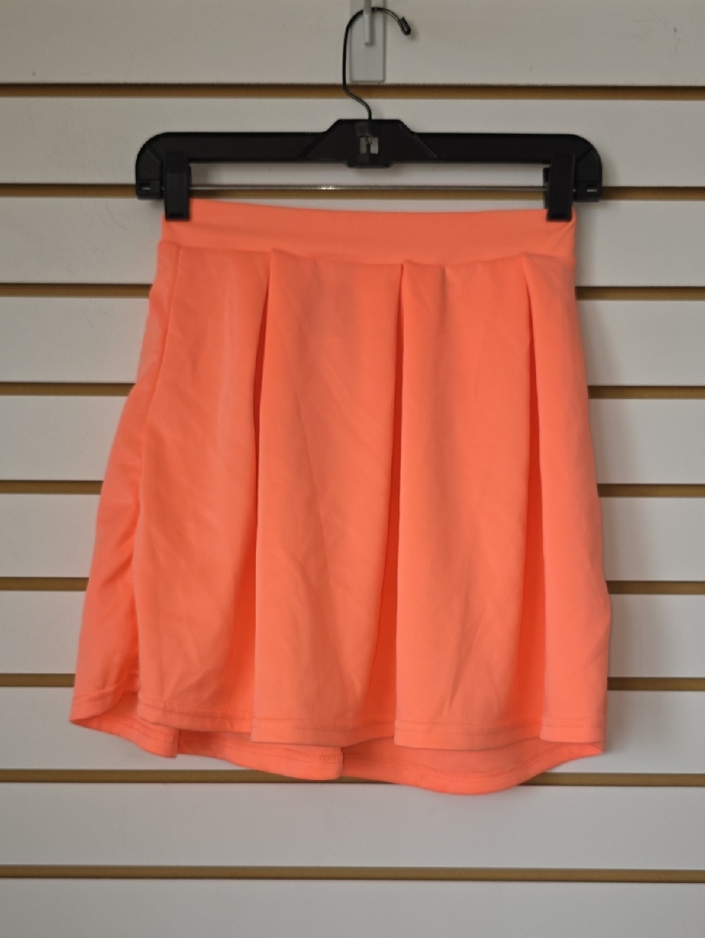 Neon Coral Pleated Midi Skirt